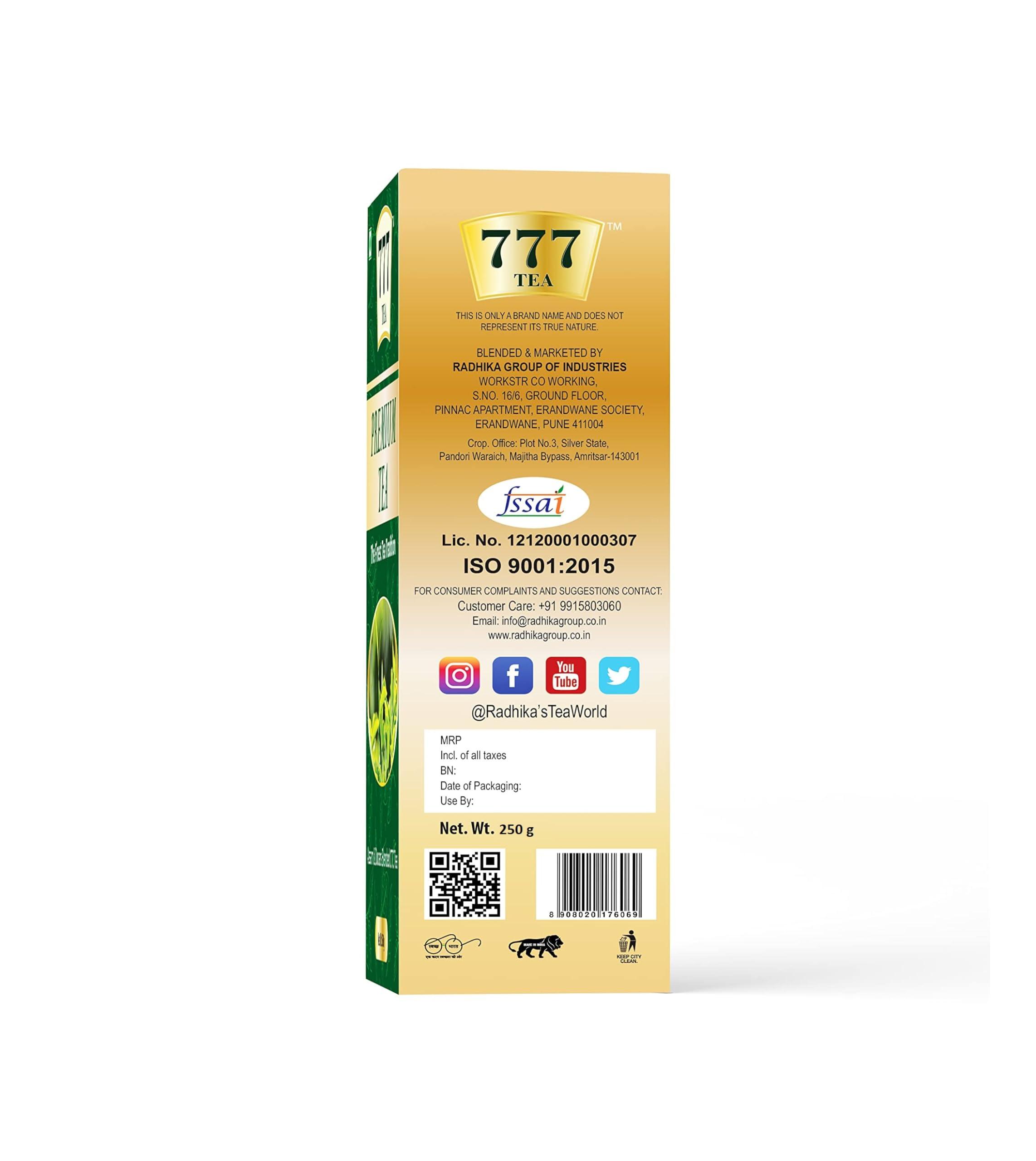 777 777 Tea Premium Tea| Assam tea | Rich & Aromatic Chai | Black Tea | Tea Leaf | Chai Patti - 750 Gram, (250 GM each - Pack Of 3)