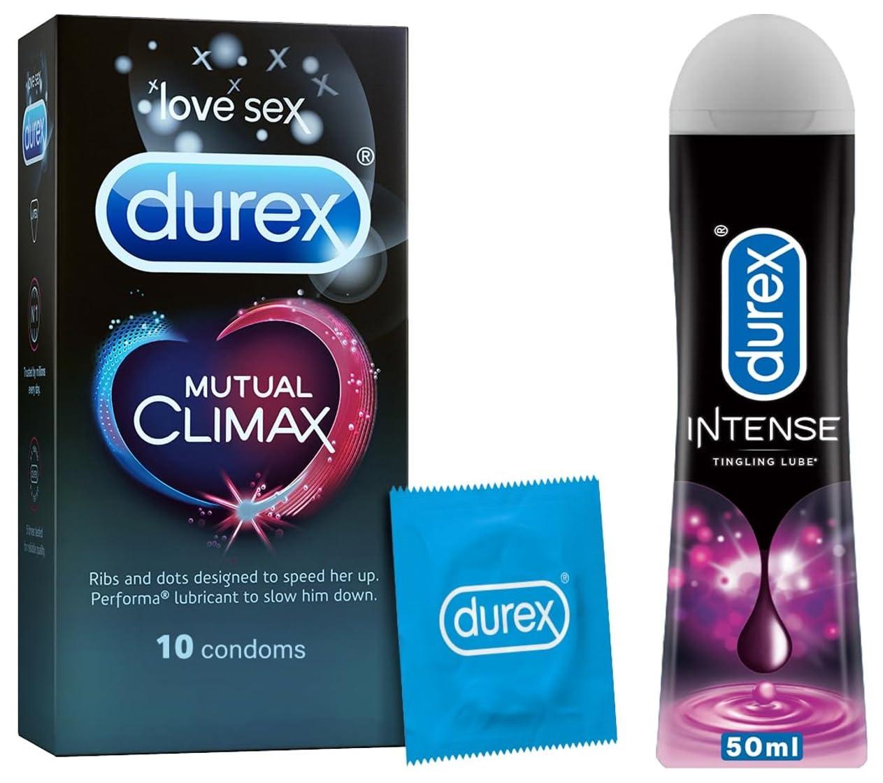 Durex Durex Lube Intense Lubricant Gel For Men & Women - 50ml | Water Based Lube & Durex Mutual Climax Condoms for Men & Women - 10 Count