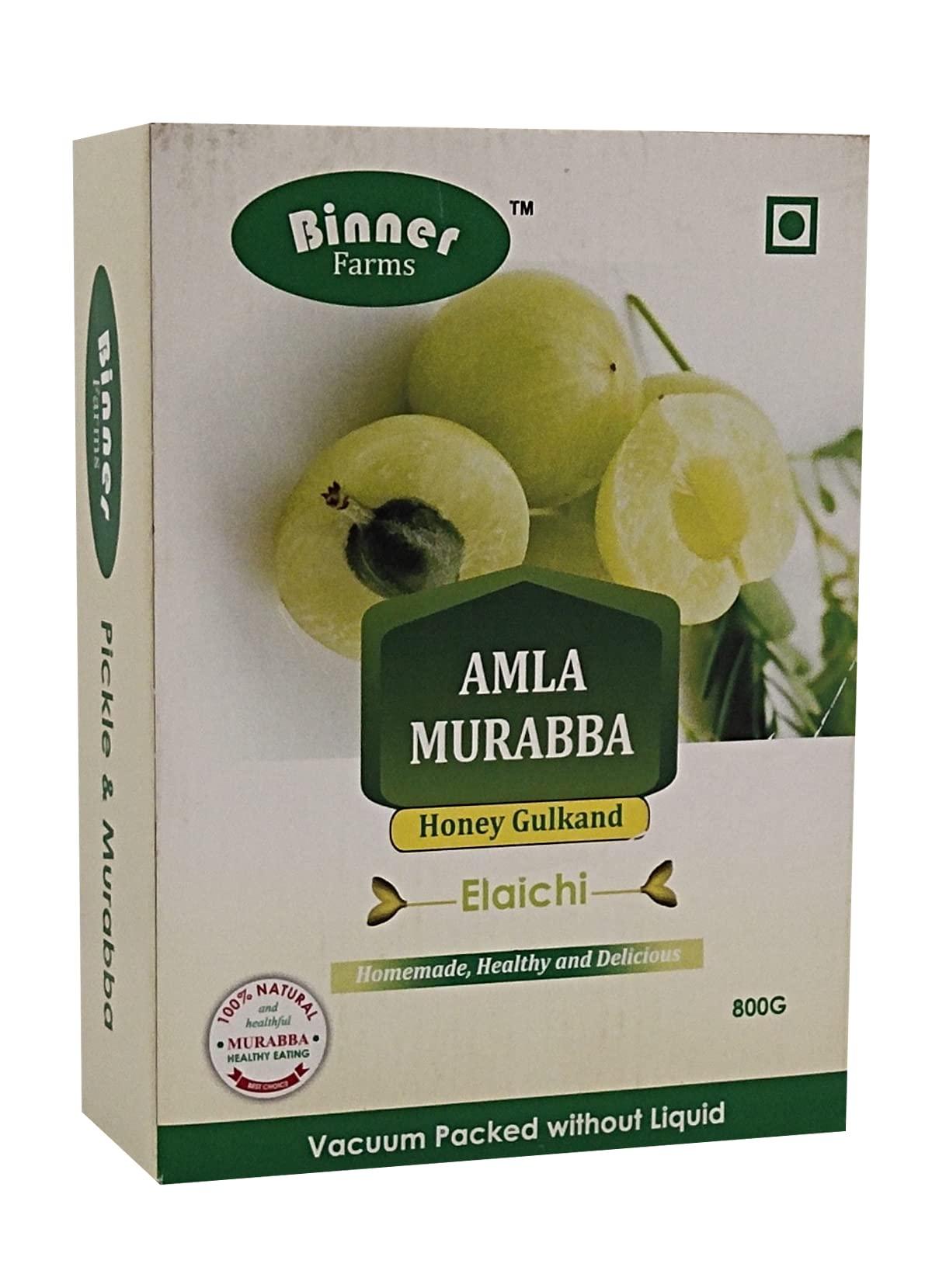 BINNER FARMS BINNER FARMS Homemade Amla, Apple, Bael, Bamboo/Bans and Behi/Quince Murabba (Seedless) with Honey Gulkand Flavor of ELAICHI VACCUME PACKED WITHOUT LIQUID- 800G Each(Total 4000G)