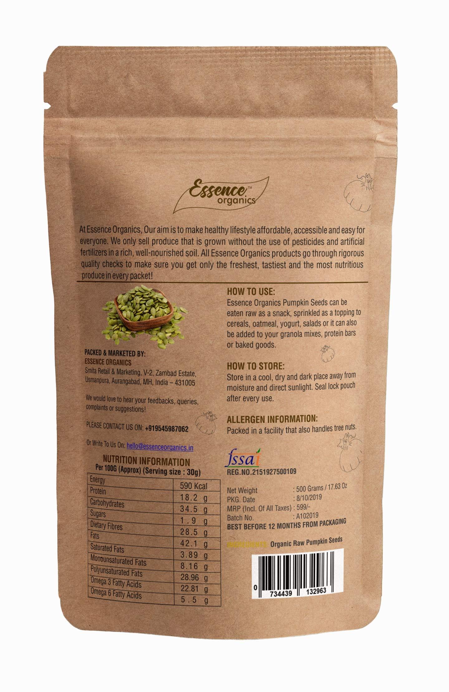 Essence Organics Essence Organics USDA Organic Seeds Combo - Pumpkin Seeds & Sunflower Seeds (500 Grams Each) - Organic Seeds For Eating
