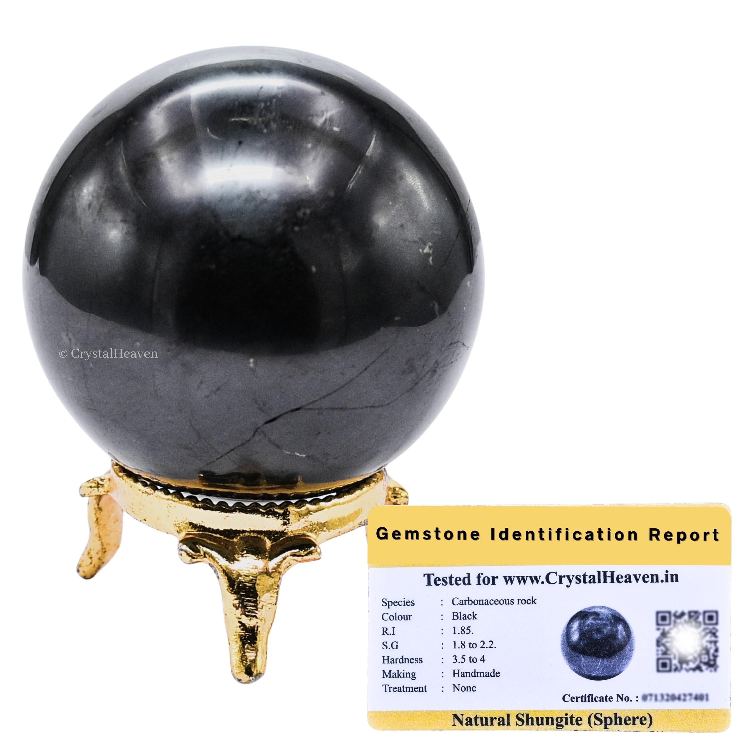 Crystal Heaven Certified Shungite Crystal Ball for Meditation - Premium Crystal Vastu Items for Home and Feng Shui Items for Good Luck - Ideal for Pooja Supplies and Spiritual Practices (2\" Inch)