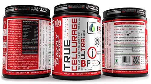 Grizzly Nutrition Grizzly Nutrition, True Cellurage, Pre Workout Powder, upto 65 Servings, citrulline, beta alanine, caffeine +13 performance boosters,160 grams (Watermelon Brasilia)
