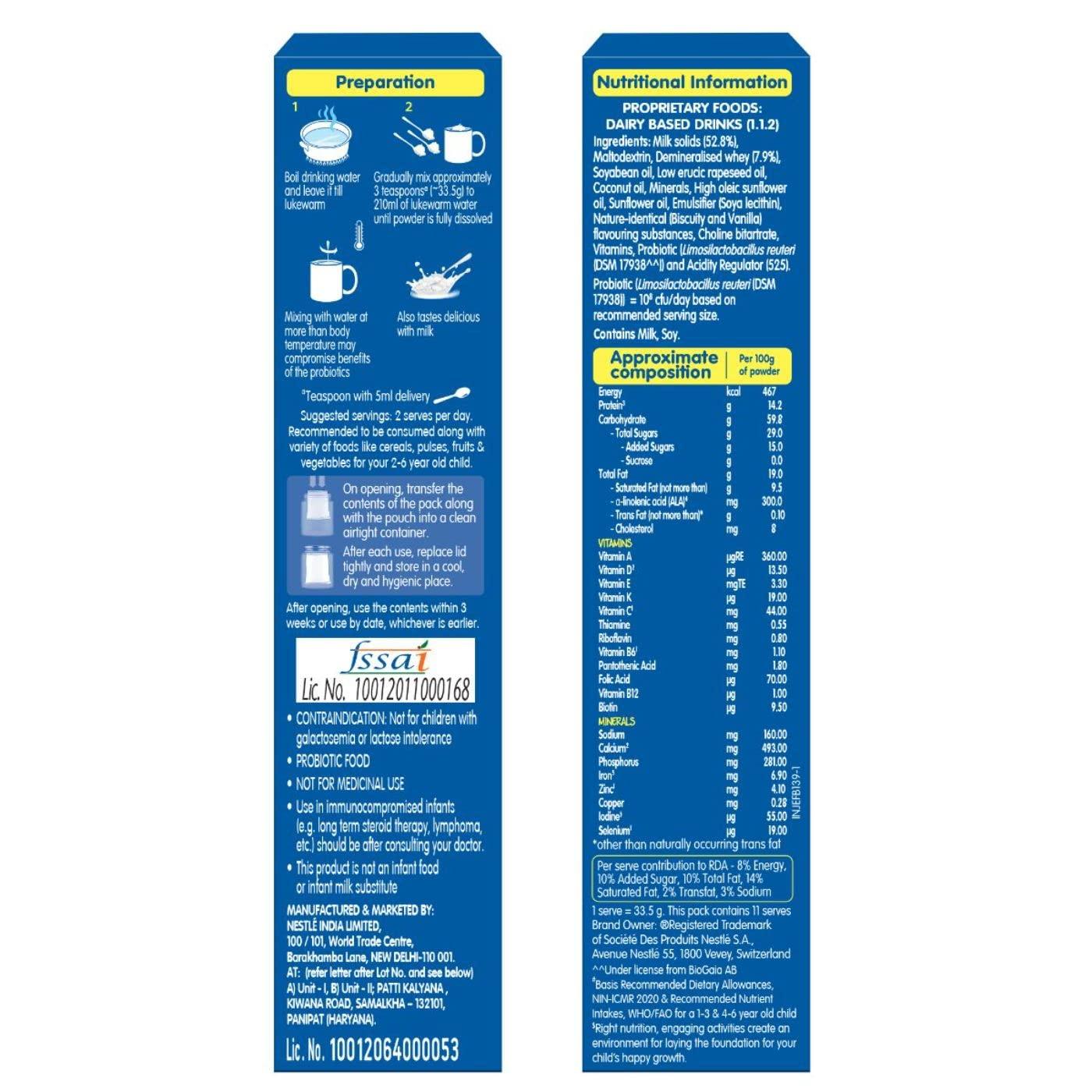 Nestle LACTOGROW Nestle LACTOGROW Nutritious Milk Drink Powder | Biscuity Vanilla Flavour (2-6 Years), (Pack Of 2), 800g, Bag-In-Box Pack