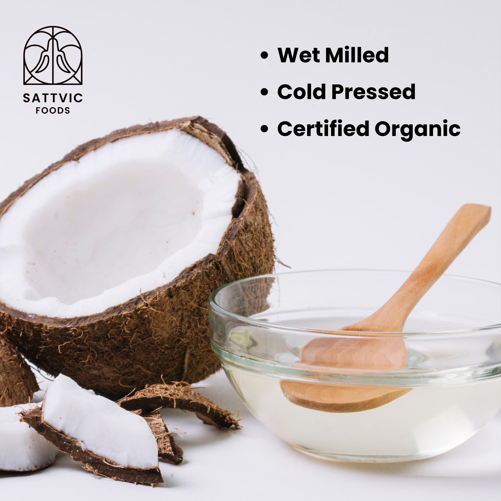 Sattvic Foods Sattvic Foods Wet-Milled Extra Virgin Coconut Oil (1 ltr) Nariyal ka Tel | Cold-Pressed & Certified Organic | Raw and Unrefined | Glass Bottle | Use in Cooking, Frying, Baking, Oil-Pulling