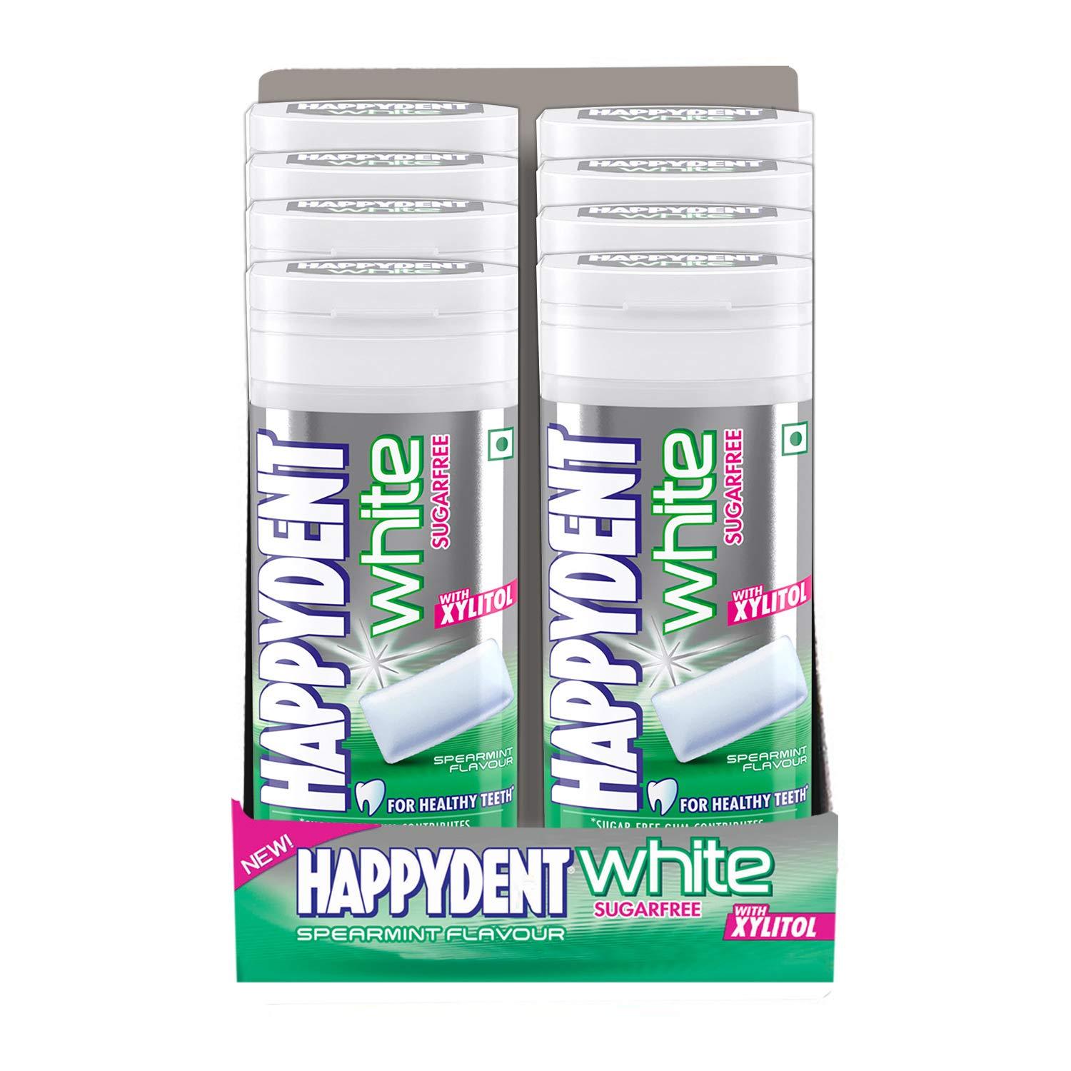 HappyDent Happydent White, Xylitol Sugarfree Spearmint Flavour,Chewing Gum Bottle Pack, 193.6g (8 Units x 24.2 g Each)