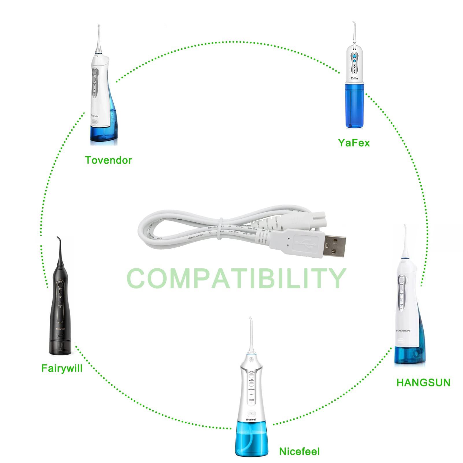 PDEEY Charger Cord Replacement for Nicefeel, Fairywill, Tovendor, Yafex, Hangsun Water Flosser FC159 FC156 FC256 FC259 Charging Cable 2-Pack