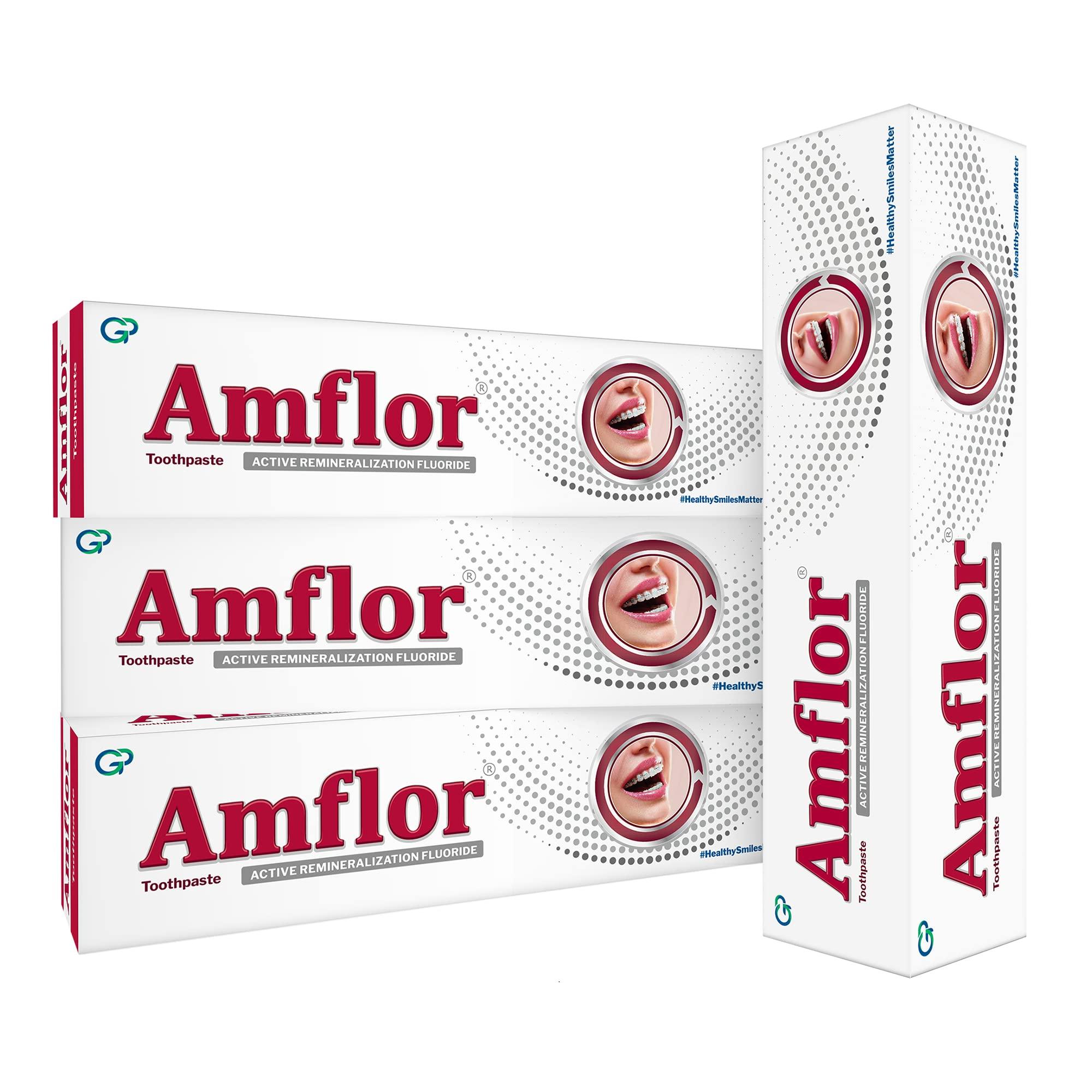 AMFLOR Amflor Toothpaste for Braces | Prevents Cavities & White Spot Lesions | Organic Amine Fluoride for Enamel Remineralization| Mint Flavour Orthodontic Toothpaste | Pack of 4 (70 g per pack)