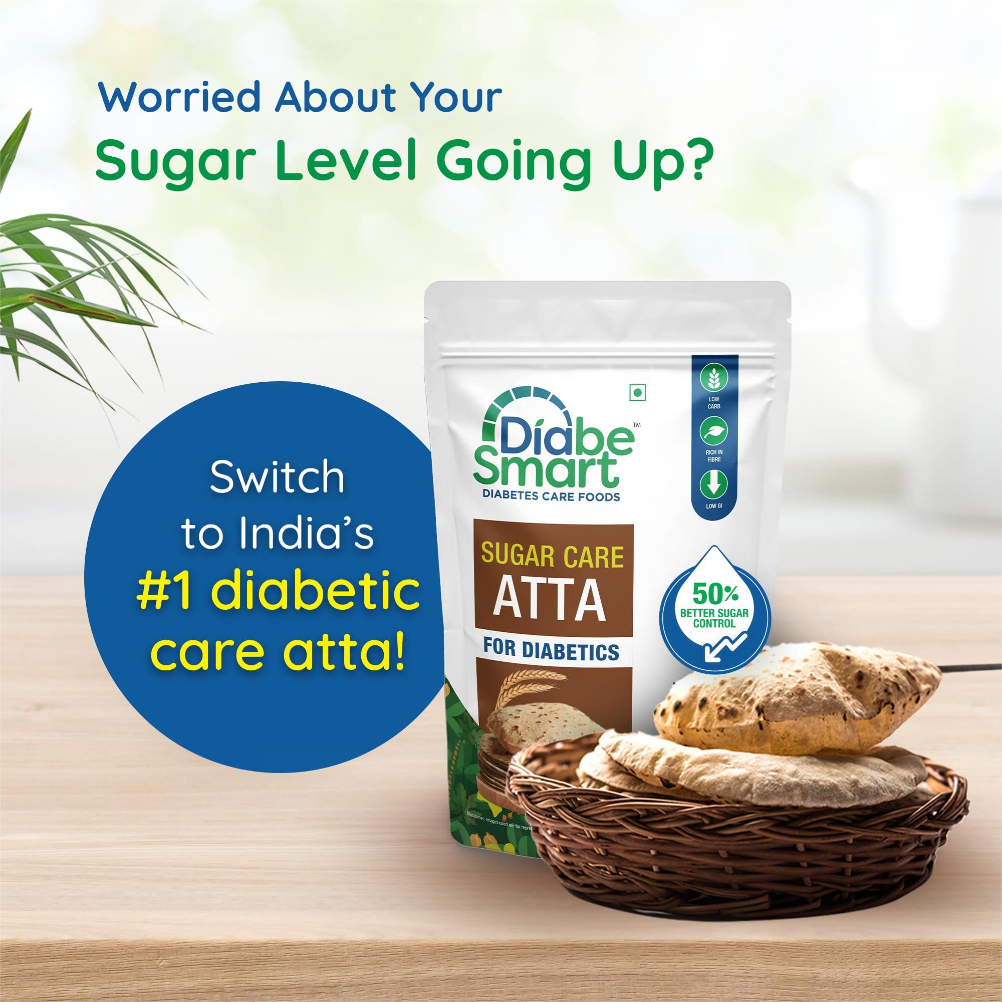 DiabeSmart DiabeSmart Sugar Care Atta 5 Kg | 50% Better Sugar Control | Low GI Multigrain Atta for Sugar Release Control | Tested on Diabetics | Diabetic Atta For Diabetic Care | High Fiber Flour