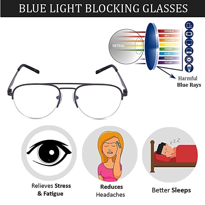 Eymen I Eymen I Blue Light Glasses for Men Semi Rim Glasses Crystal Lens Rimless Glasses Computer Glasses UV Blocking Gaming Eyeglasses (Semi-Circular Aviator)