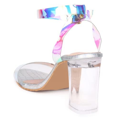 STYLZREPUBLIC STYLZREPUBLIC Rainbow Clear Ankle Strap Chunky Heel
