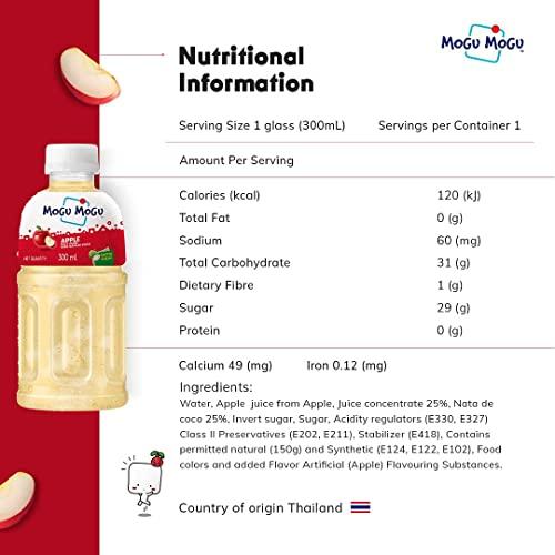 Mogu Mogu Mogu Mogu Apple Juice with 25% NATA De Coco | Energy Booster Drink | Full of Fruit Fibres | No Added Preservatives and Colours -300ml (Pack of 6)