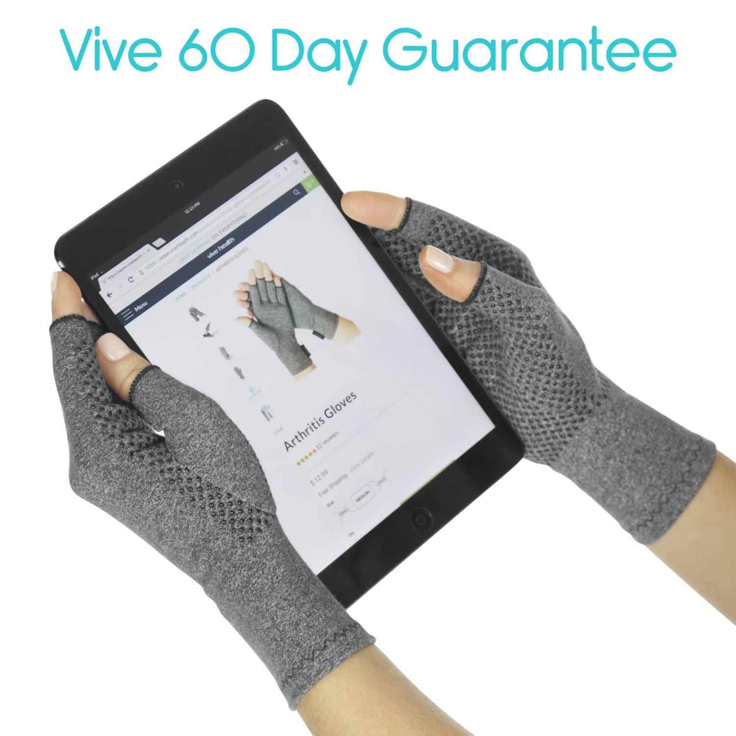 Vive Arthritis Gloves With Grips by Vive - Textured Open Finger Compression Hand Gloves for Rheumatoid and Osteoarthritis - Joint Pain Relief for Men & Women (Large)
