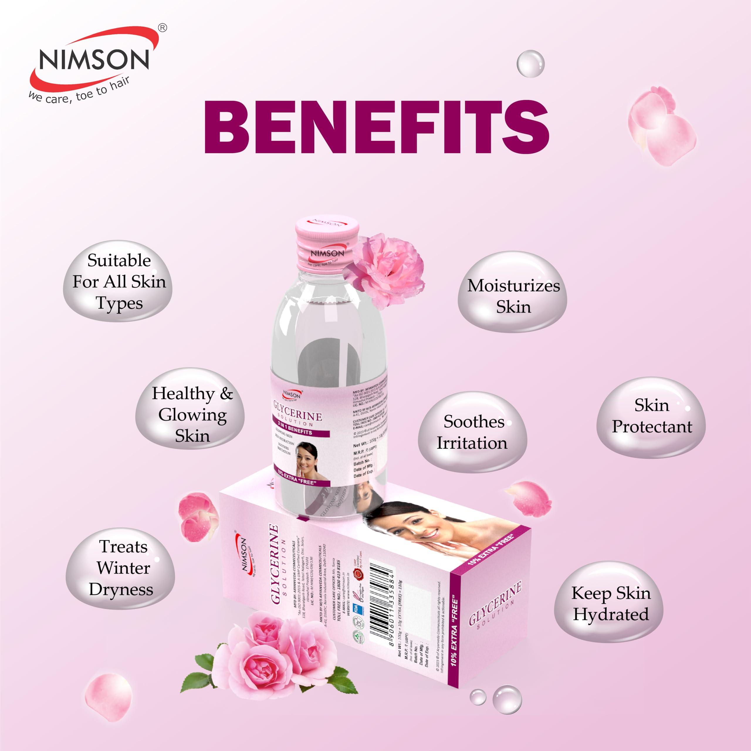 Nimson Nimson Glycerine for Skin Protection, Moisturizing and Promotes Healing and Soothes Irritation | Soft Glowing Skin | Ideal for Oily Skin | Suitable for all skin types | Pure & Vegan | (110ml) Pack of 2