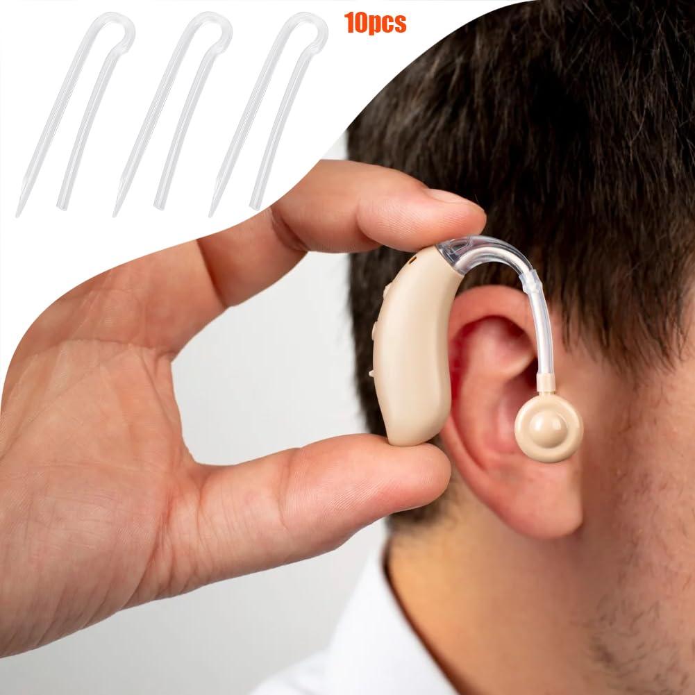 Tiiyee Preformed Sound Tube, Replacement BTE Earmold Amplifier Accessories Kit Tubing Replace Standard Prebent Flexible Medium Thick Tubes Eartips Domes Compatible with Most Hearing Aid Brands(3.3 * 2.0mm)