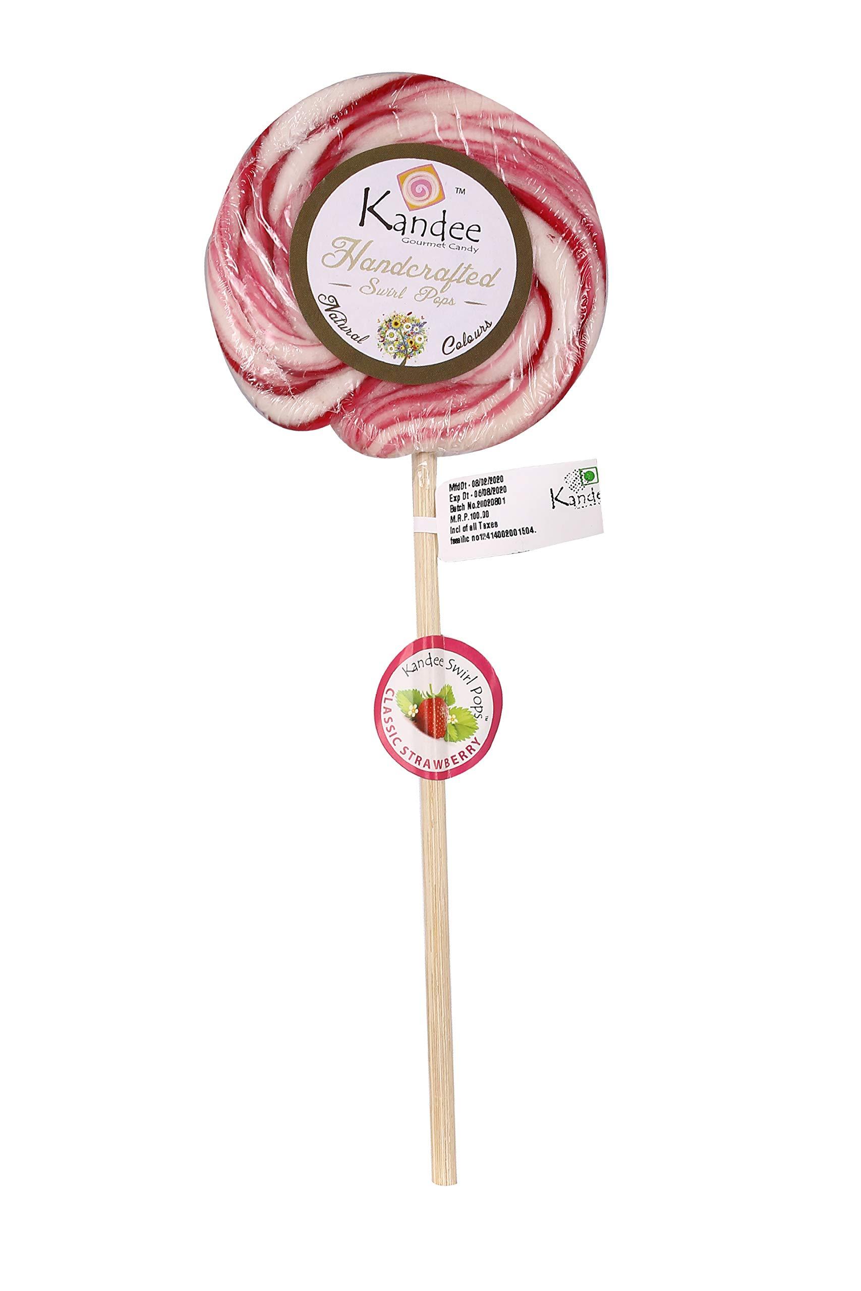 Kandee Kandee Swirl Pops Classic Strawberry Round Candy Lollipop (3Inch) - Pack of 6