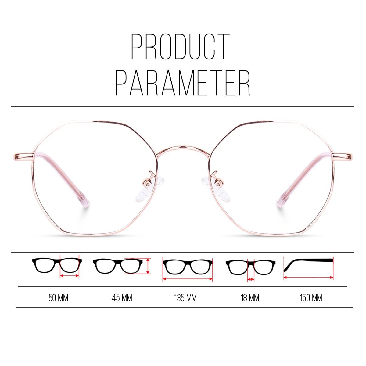 Poshh Eyewear Poshh Eyewear Hexagonal Shape Blue Cut Antiglare Zero Power Computer Eyeglasses For Men And Women | Blue Light Filtering Glasses For Computer And Mobile Use | 100% UV Protection (Rose Gold)