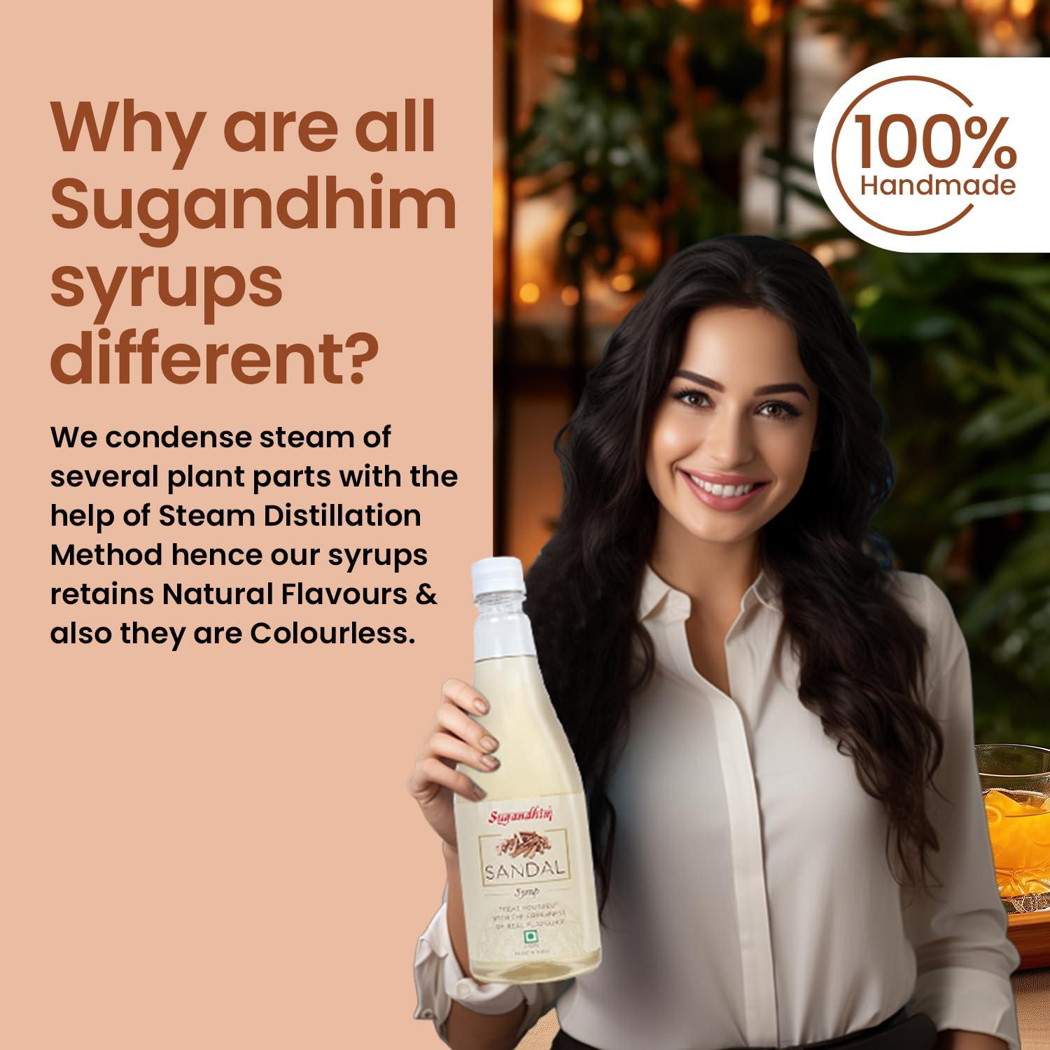 Sugandhim Sugandhim Sandal (Chandan) Syrup Sharbat, 750ml, 100% Natural Flavoured, instant cool, Colourless, refreshing summer quencher liquid,faluda Mixer,Mocktail Cocktail milkshake smoothies,ready to Drink Juice,gluten free