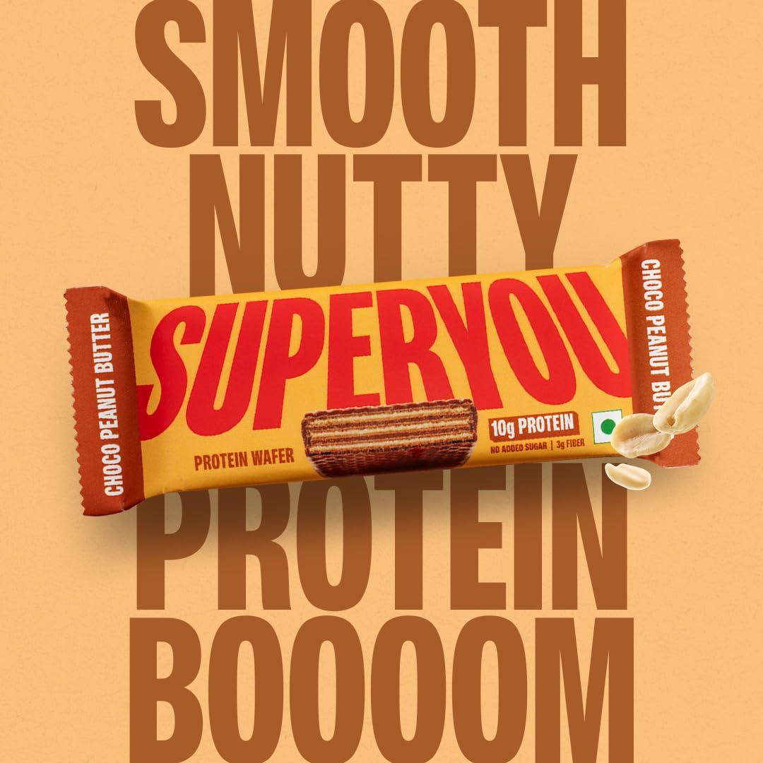 Superyou SuperYou Choco Peanut Butter Protein Wafer Bars (Pack of 10)|10g Protein, 3g Fiber, No Added Sugar|Yeast Fermented Protein|Energy Bars|Crunchy Wafer Bar|100% Vegetarian|No Palm Oil|400g