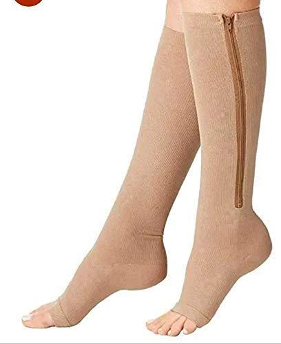Anugrah ANUGRAH Medical Compression Stockings for Varicose Veins | Compression Socks for Women & Men | Varicose Vein Stockings | Compression Stockings for Varicose Veins | Open Toe Compression Socks - L/XL size. Beige Color