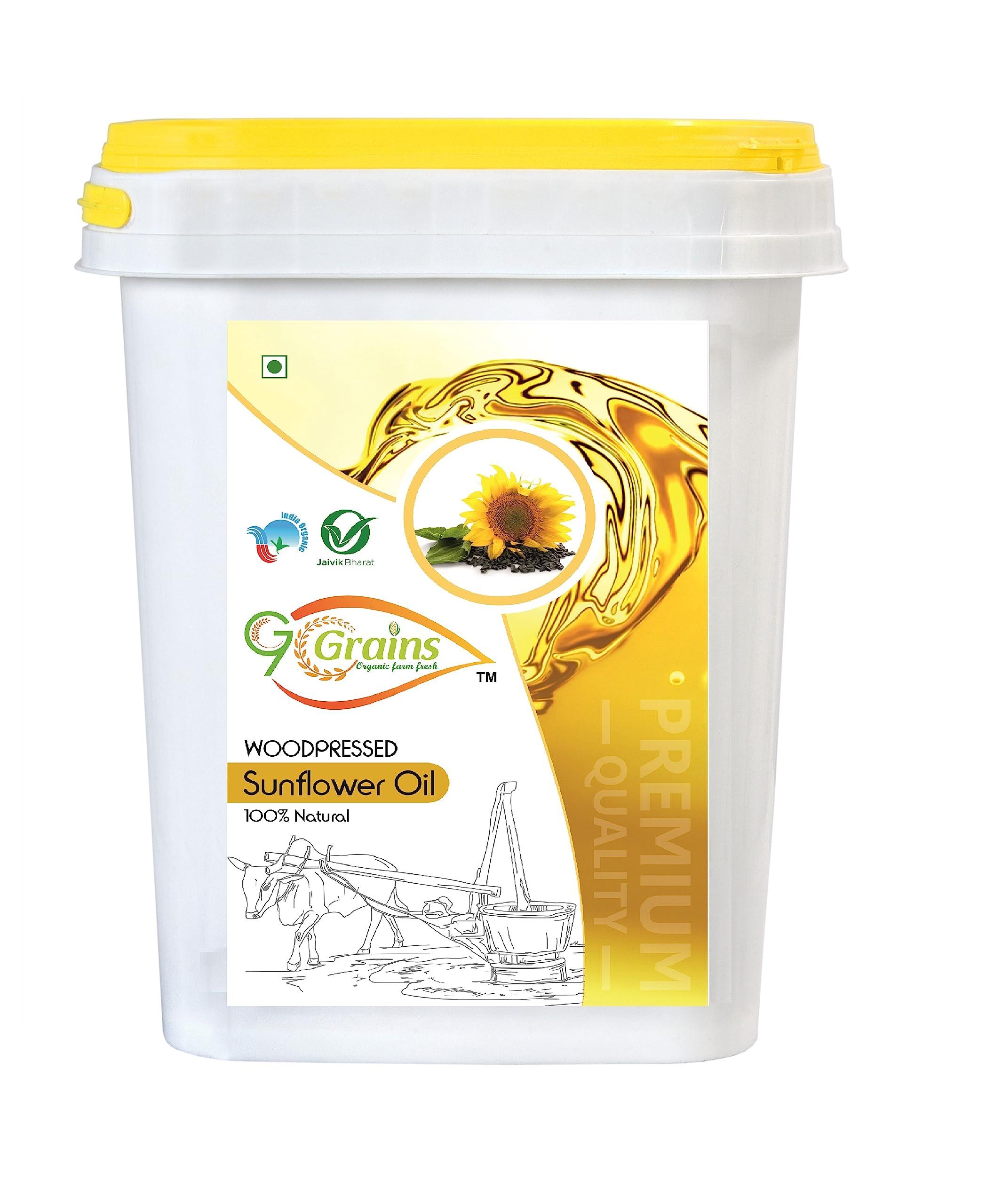 G7 GRAINS G7 GRAINS Organic sunflower oil (5 liter) cold pressed/wood pressed oil | surajmukhi/sunflower kachi ghani oil by G7 GRAINS