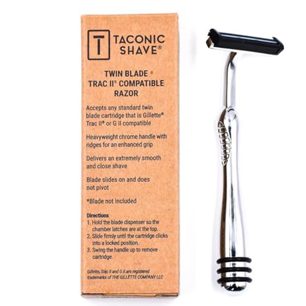 Taconic Shave All Metal Trac 2 (Trac II) Compatible Razor and 10 Personna Twin Blade Cartriges