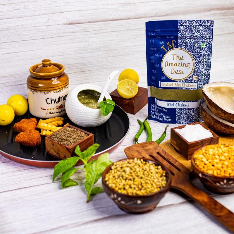 TAD - The Amazing Desi TAD -The Amazing Desi | Mint Chutney |Instant Chutney | No Preservatives |100% Natural Super Food | Oil Free | Sugar Free | 100 Grams ( Pack of 1)