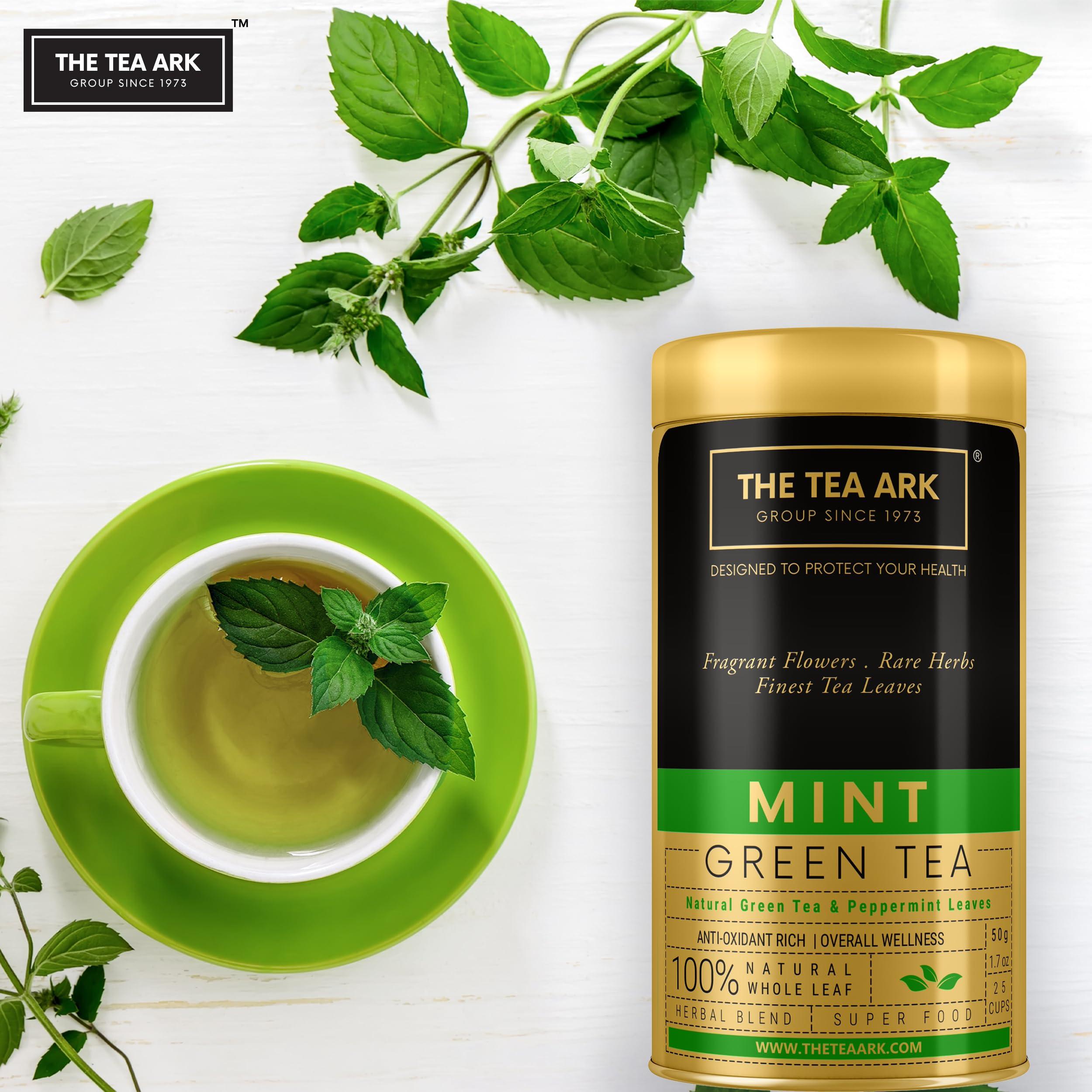 The Tea Ark The Tea Ark Mint Green Tea (50g) Tin Loose Leaves | Natural Herbal Tea | Whole Leaf Blend (25 Servings) (Mint Green Tea)