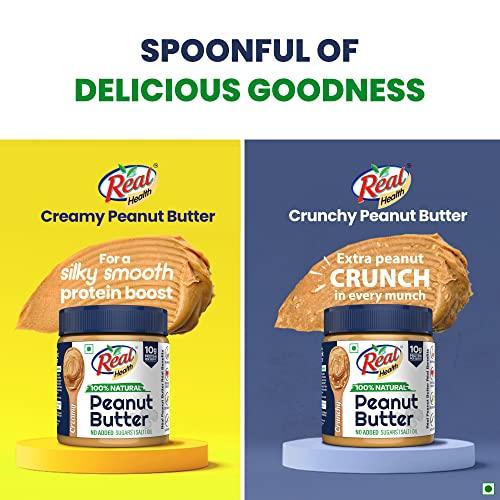 Real Real Health 100% Natural Peanut Butter (Creamy) - 350gm | Unsweetened | High Protein with 10g Protein per serve | For Fitness conscious, gym goers | Zero Trans Fat | Gluten Free | Non-GMO Peanuts