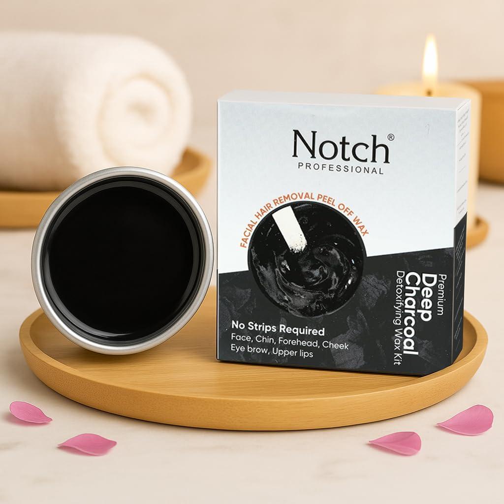 NOTCH FYORR No Strip Deep Charcoal Sensitive Areas Face And Body Katori Wax For Eyebrow/Upper Lips/Facial Hair/Bikni/Armpit/Underarms/Legs/Thigs Peel Off Hair Removal Wax (80Gram)