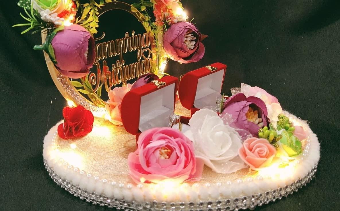 Unique Palette Unique Palette Engagement Ring Tray with Name | Ring Ceremony Decorative Thali | Ring Ceremony Ring Platter/Ring Ceremony Ring Plate