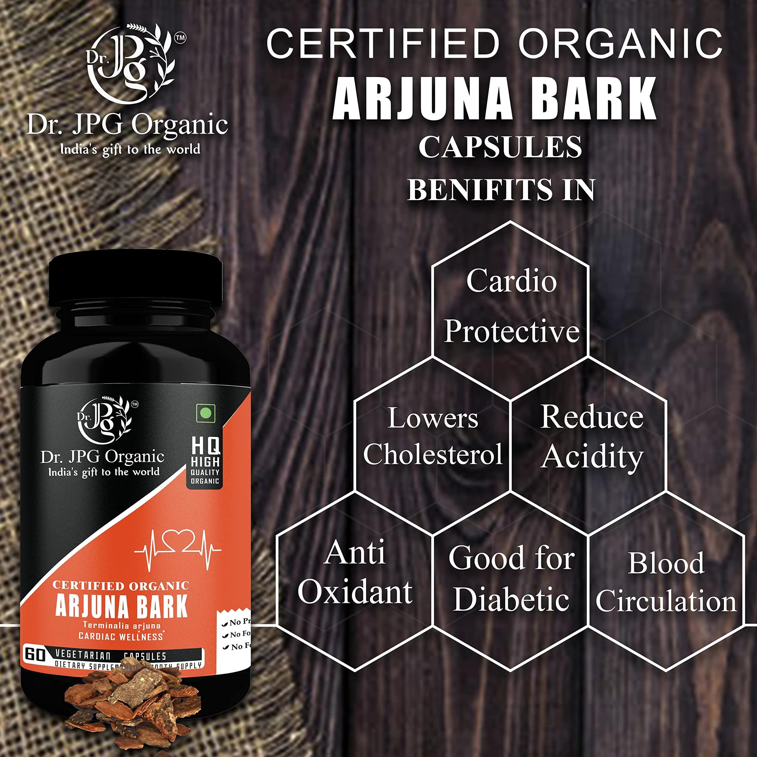 NAPP MART Dr. JPG Organic Arjuna Bark 60 veg Capsule for Heart wellness/India Orgnaic Certified.