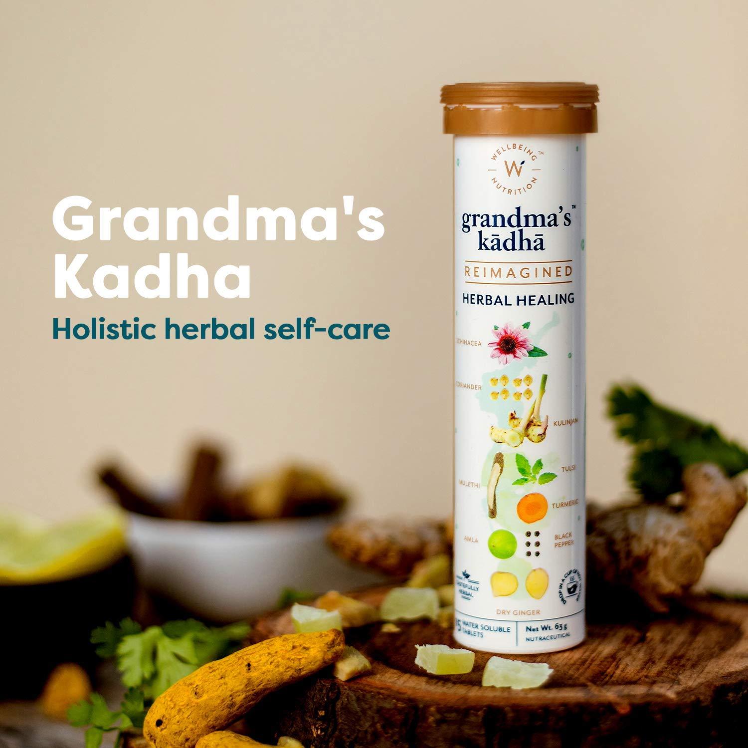 WELLBEING NUTRITION Wellbeing Nutrition Grandma's Kadha -Ayurvedic Natural Immunity Booster | Ayurvedic Kadha for Immunity, Cold, Cough, Sore Throat & Congestion (60 Effervescent Tablets)