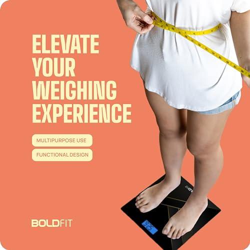 Boldfit Boldfit Weight Machine for Body Weight Weighing Machine Digital Bathroom Scale for Human Body Weight Measurement Extra Thick Weighing Scale for Home with Large LCD Display 18Months Warranty-BlackGold
