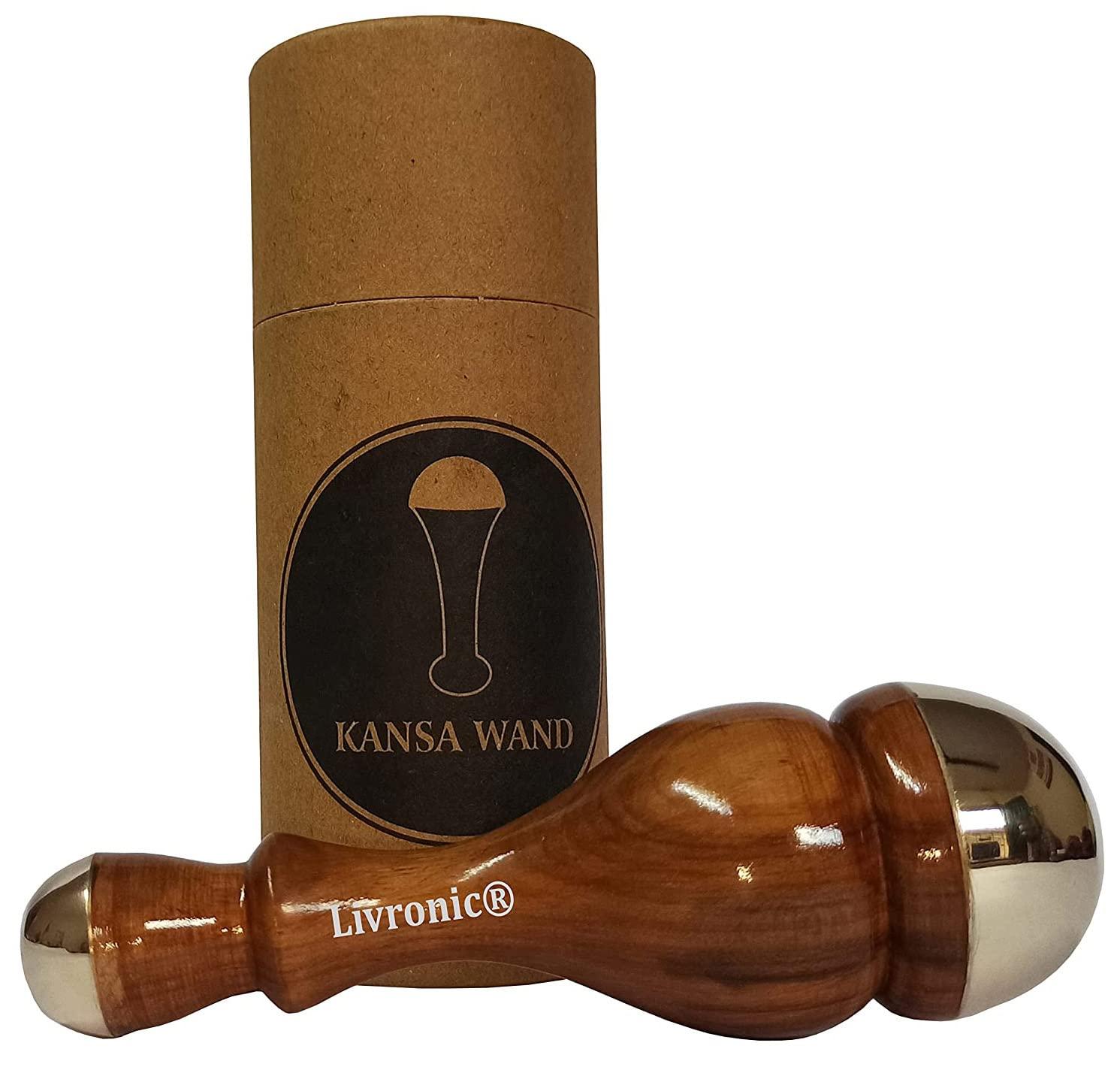 Livronic Livronic Kansa Wand (4.5 CM) Face Detox Bronze Wand Body and Foot Massager With Wooden Handle For Detoxification And Deep Relaxation (Small & Mini)