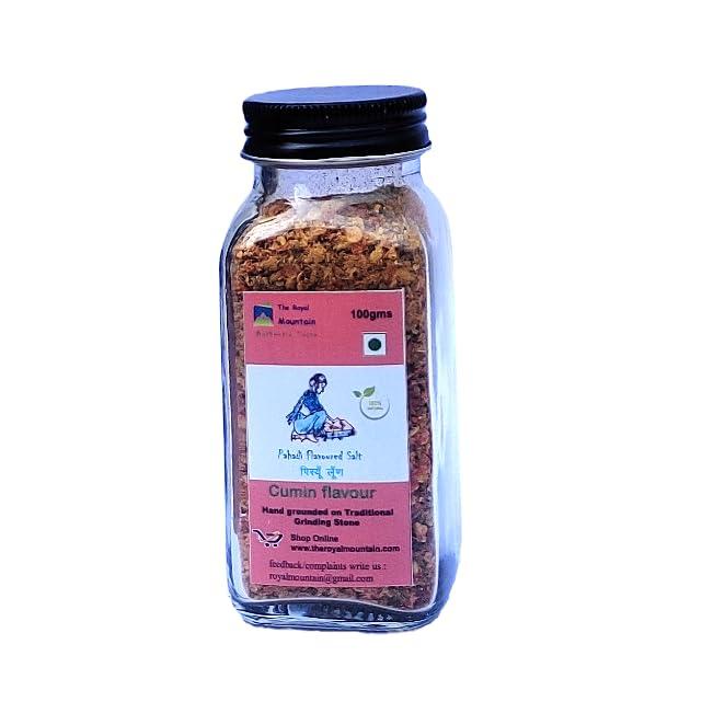 Royal Mountain Pahadi Cumin Flavoured Salt/Pisyun Loon/Hand made on SilBatta/Hand Grounded on Traditional Grinding Stone-100gms (Pack of 2)