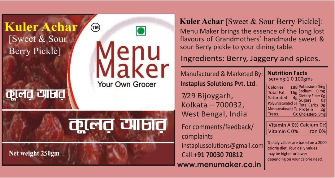 Menu Maker Menu Maker Select Premium Kuler Achar [Sweet & Sour Berry Pickle] and Jalpai Achar [Olive Pickle] Combo Pack, 250g Each