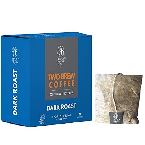 Fresh Brew Co. Two Brew Coffee | Cold Brew & Hot Brew | Dark Roast | Intensity 8 ( No equipment required | Just add water ) (20, Coffee Bags)