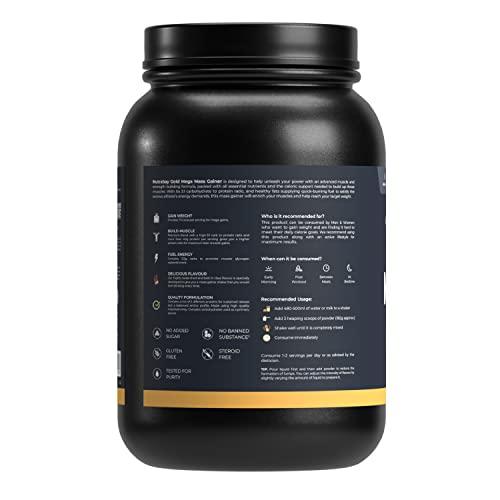 Nutrabay Nutrabay Gold Mega Mass Gainer Powder - 1kg, Rich Chocolate Creme | 100% Veg | 40.7g Protein, 122g Carbs, 714 Calories | Muscle Building & Weight Gainer Supplement for Men & Women