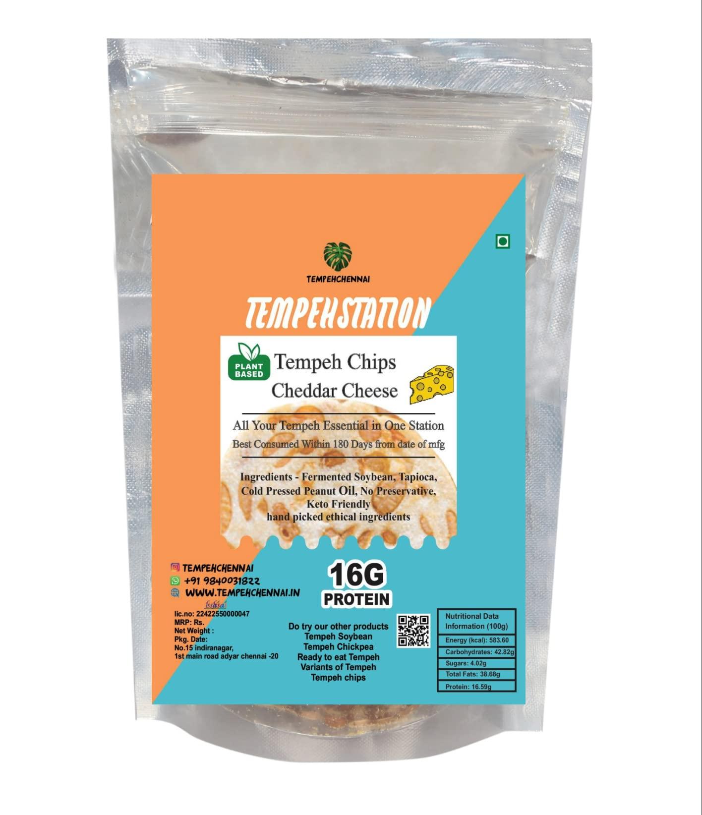 TEMPEHCHENNAI TEMPEHCHENNAI Chips |Protein Chips (Cheddar Cheese Seasoning Plant Based),Veg/Vegan Protein|Gut-Friendly|High Fiber|Low Carb|No Maida - 120 Gm