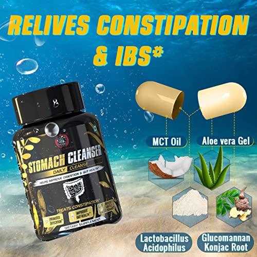 The Yoga Man Lab The Yoga Man Lab Stomach Cleanser Daily Cleanse - Natural Ayurvedic Colon Detox Probiotic Formula With Glucomannan & MCT Oil To Relieve Constipation, Manage Gut Health & Weight - 42 Capsules Pack