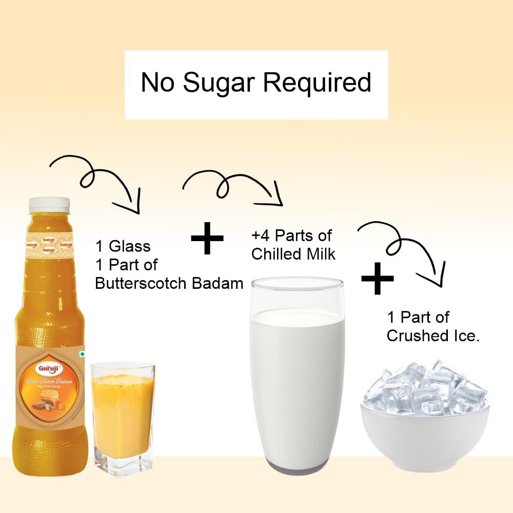 SHREE Guruji Shree Guruji Butter Scotch Badam Milk Beverage Refreshing Drink for Summer Dry Fruit Syrup Sharbat Instant Refreshing Drink (1 Litre)