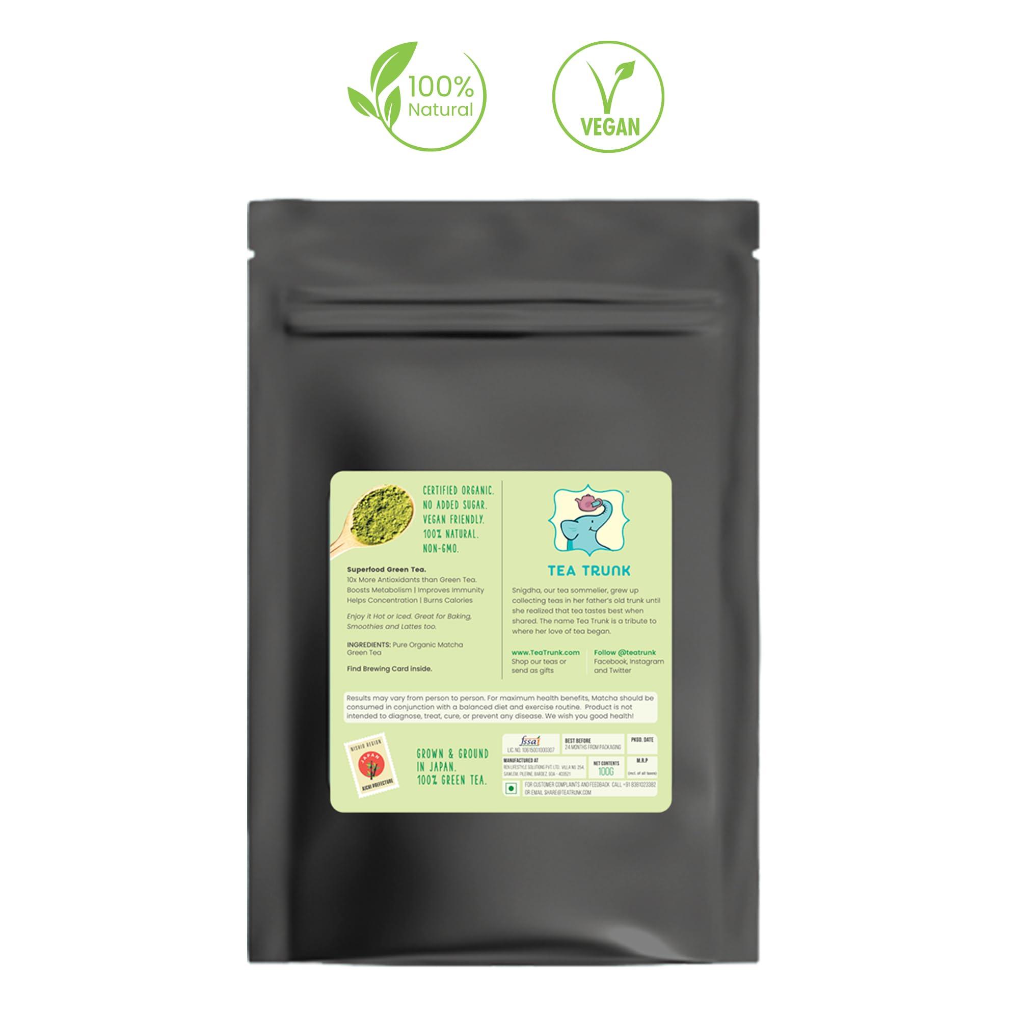 Tea Trunk Tea Trunk Matcha Green Tea Pure Ceremonial Grade Organic Japanese Matcha Authentic&Premium Matcha Tea Power Immunity Booster Improve Metabolism&Focus Detox Drink No Additives-30 Gm(Original)