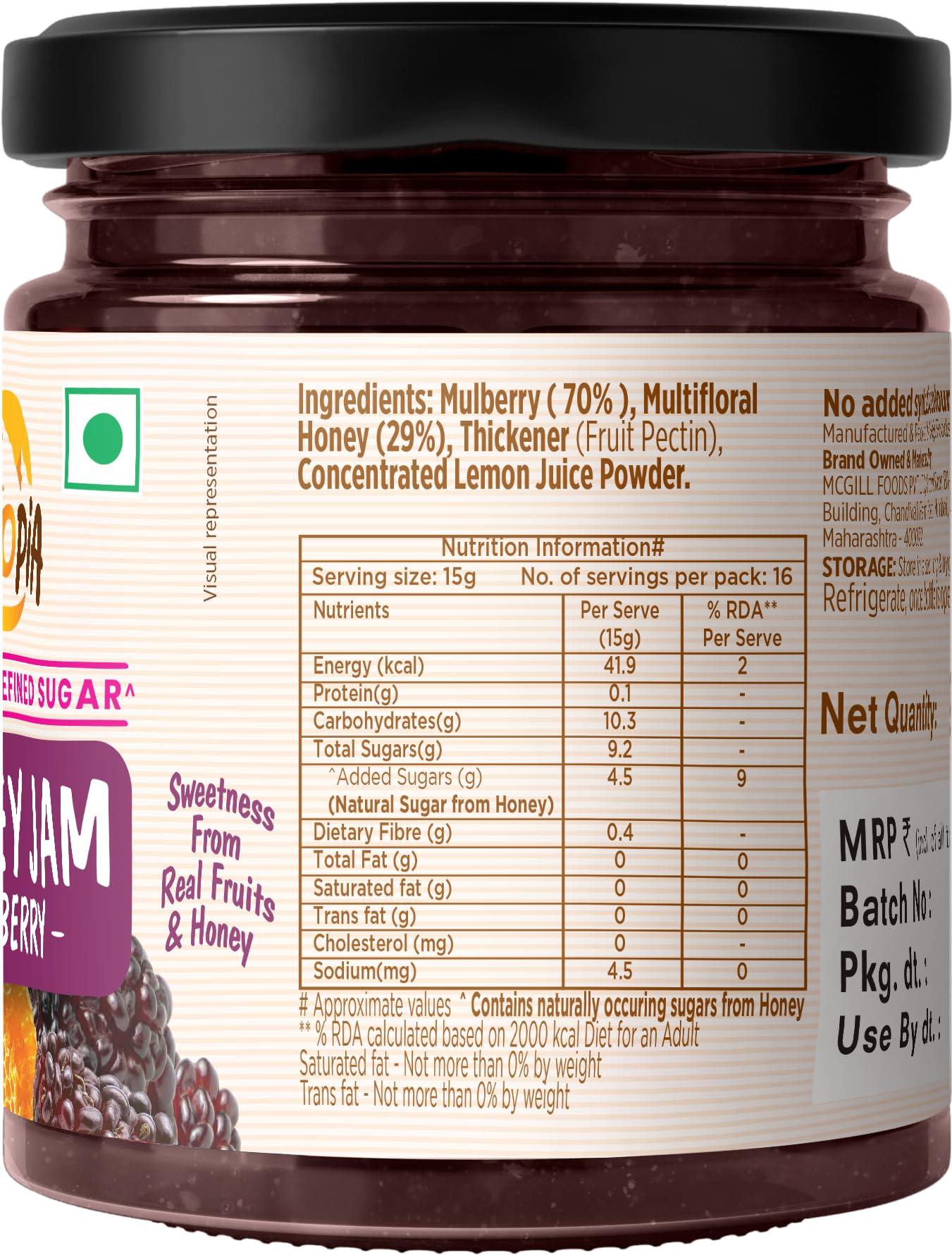 Eatopia Eatopia Mulberry Honey Jam | Sugar Free | 100% Pure & Natural | No Preservatives | No Added Colours & Flavours | 70% Mulberries & 30% Wild Honey | Healthy Good for Gut Health | Pack of 1-240g