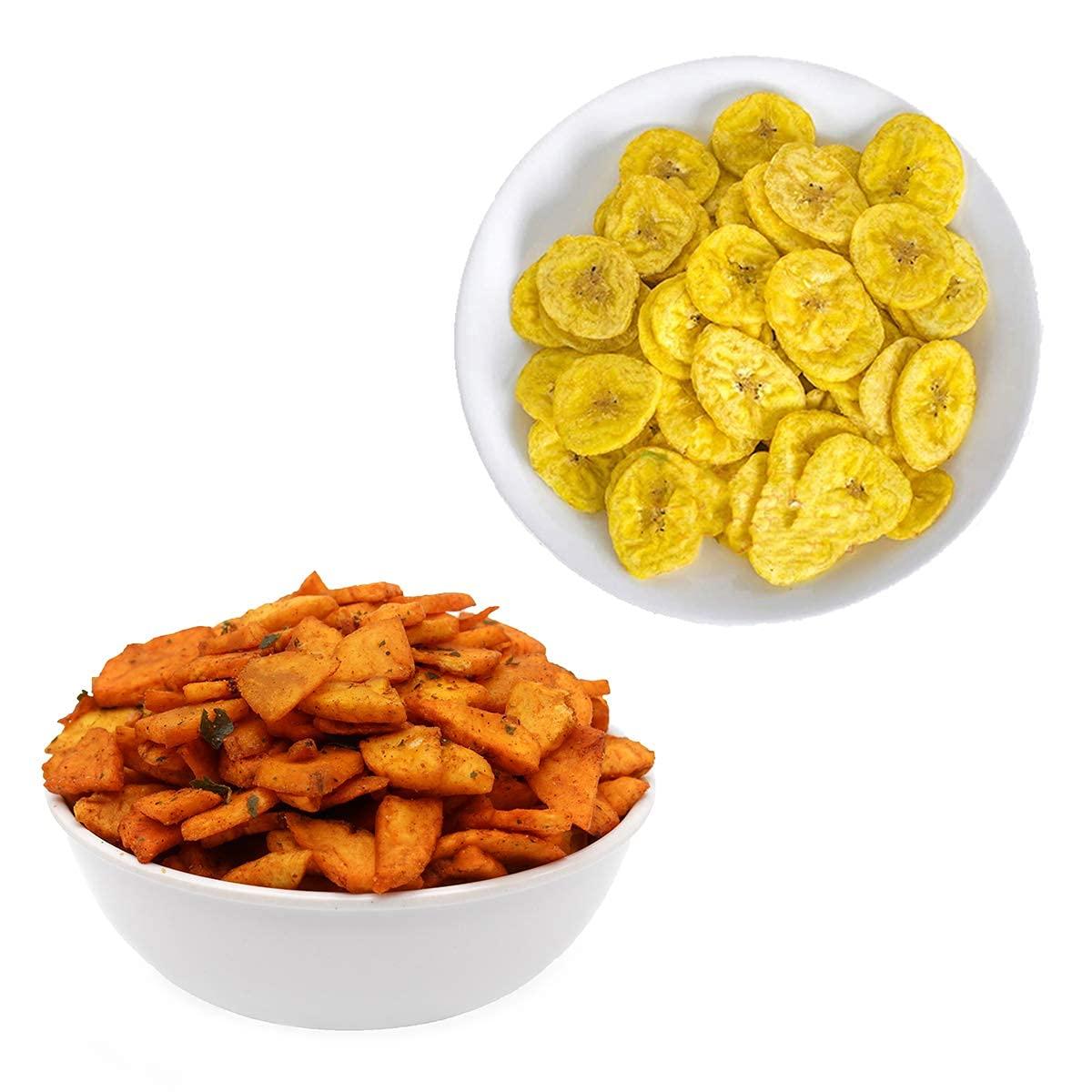 Flavours of Calicut Flavours of Calicut - Banana Chips Combo - Salted Banana Chips (500g) & Masala Banana Chips (500g) - 1 kg (Pack of 2 x 500g)