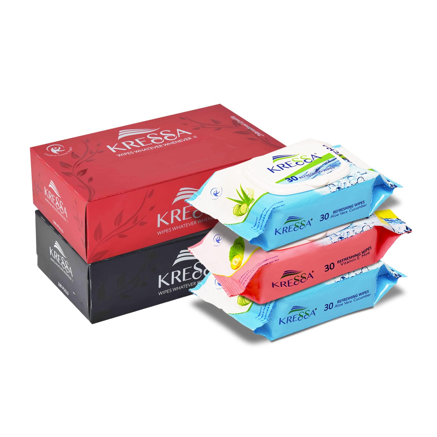 KRESSA Kressa Face Tissue and Wet Wipes Combo Pack (Face Tissue 2 Boxes & Wet Wipes 3 Pack)