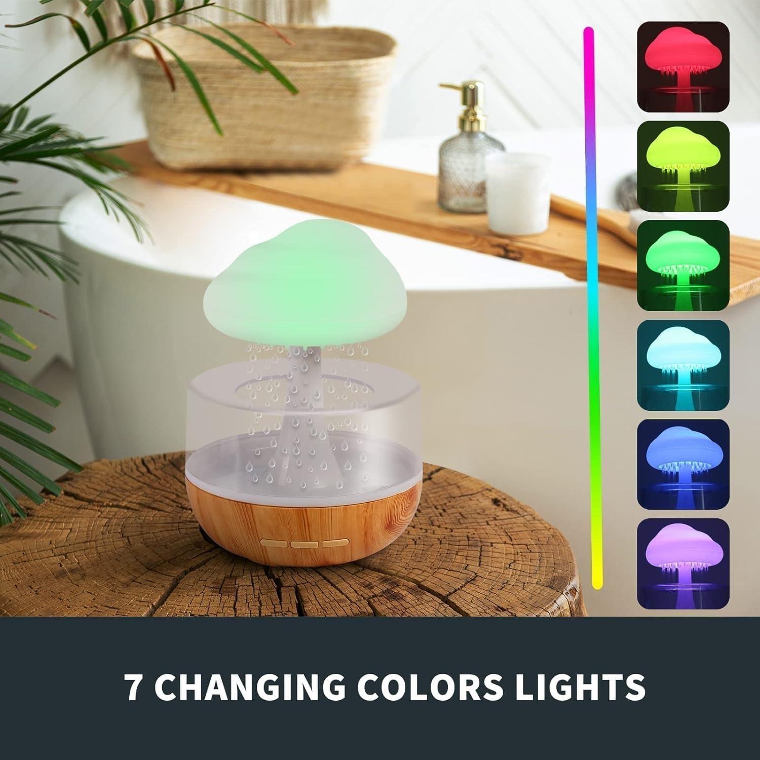 Hirti Hirti Rain Cloud Night Light Aromatherapy Essential Oil Diffuser Micro Humidifier Desk Fountain Bedside Sleeping Relaxing Mood Water Drop Sound (MultiColor)