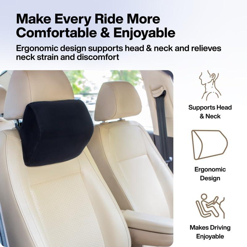 FOVERA FOVERA Car Neck Rest Pillow (Pack of 2) | 2 Years Warranty | Memory Foam Neck Pillow for Car, Car Seat Head Rest Cushion for Neck & Cervical Support - Relieves Neck Pain (Standard, Black)