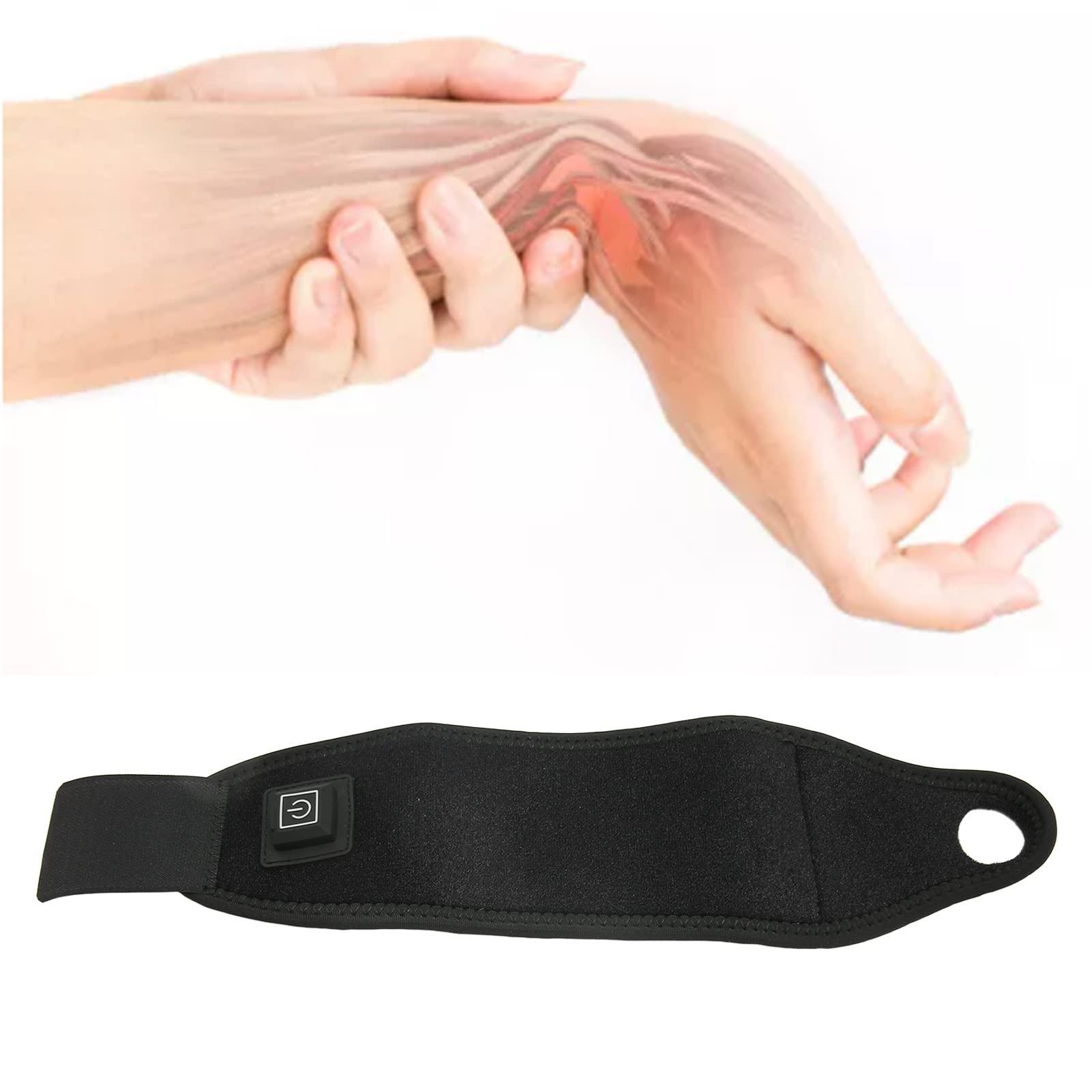 BUJO Heated Wrist Brace Wrap, 3 Temperature Gears Wrist Heating Pad Wrap Improve Tenosynovitis Hot Compress for Daily Use (Black)