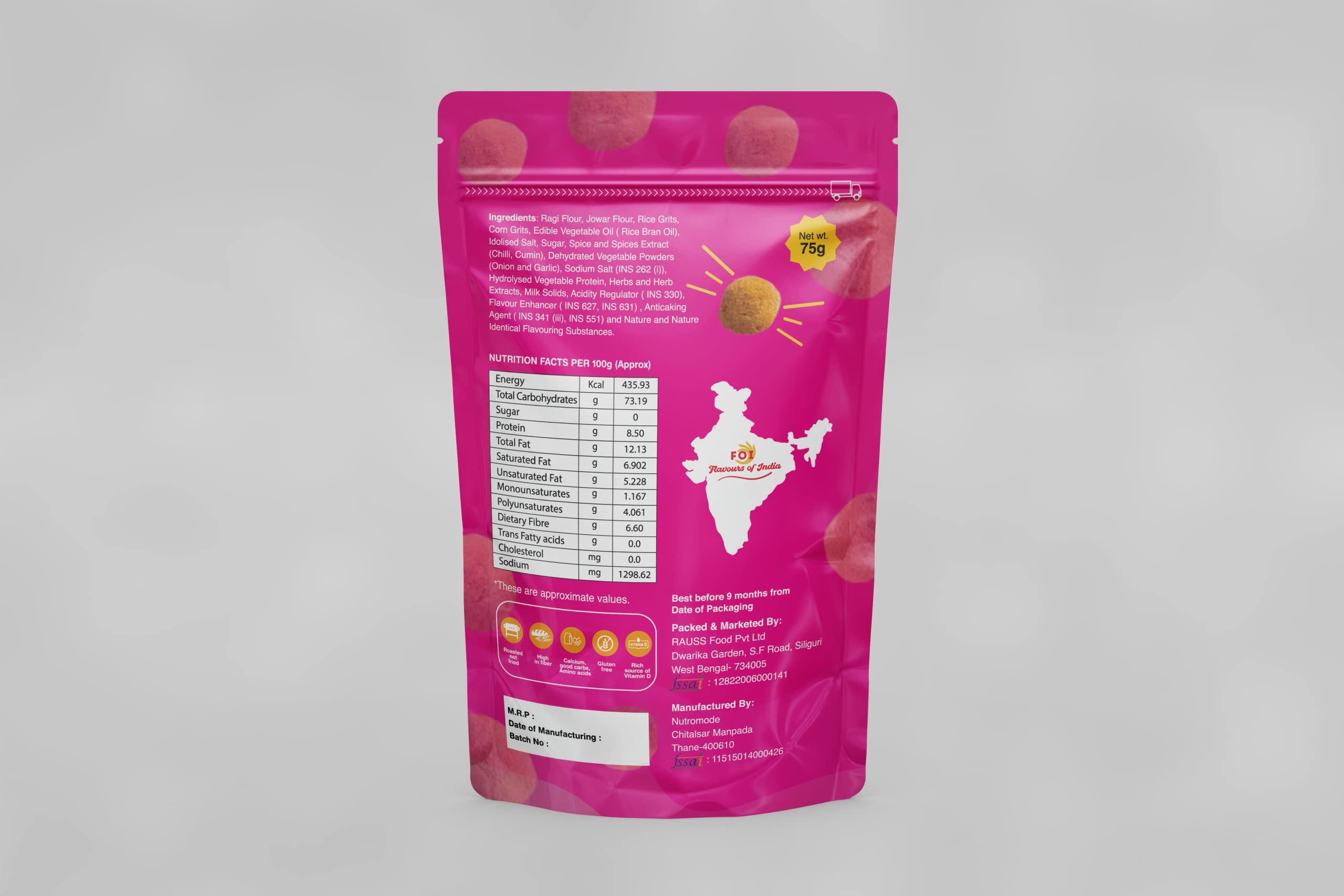 FOI Flavours of India FOI Flavours Of India Ragi Puffs, Light & Flavourful Crispy & Crunchy Traditional Snacks | Ready To Eat Instant Snacks, Tea Time Instant Snack, Indian Snack (75gm Each, Pack of 4) (Chipotle)