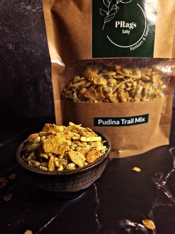 PRags Salty PRags Salty Pudina Trail Mix Healthy crispy cornflakes peanuts rice flakes potato sticks and rice puffs Pudina Trail Mix with Mix Healthy Supersnacks Diet Snacks Munchies 400g (Pack of 2)